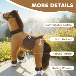 AIYAPLAY Ride On Horse, Plush Walking Horse Toy with Wheels and Saddle for Ages 3-5 Years Old, Dark Brown - thumbnail 6