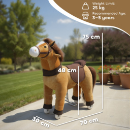 AIYAPLAY Ride On Horse, Plush Walking Horse Toy with Wheels and Saddle for Ages 3-5 Years Old, Dark Brown - thumbnail 3