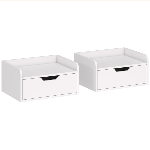 HOMCOM Floating Nightstands Set of 2, Wall Mounted Bedside Table with Drawer for Bedroom, White - image 1