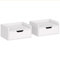 HOMCOM Floating Nightstands Set of 2, Wall Mounted Bedside Table with Drawer for Bedroom, White - thumbnail 1
