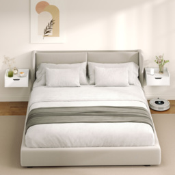 HOMCOM Floating Nightstands Set of 2, Wall Mounted Bedside Table with Drawer for Bedroom, White - thumbnail 8