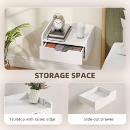 HOMCOM Floating Nightstands Set of 2, Wall Mounted Bedside Table with Drawer for Bedroom, White - thumbnail 6