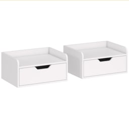 HOMCOM Floating Nightstands Set of 2, Wall Mounted Bedside Table with Drawer for Bedroom, White - thumbnail 1