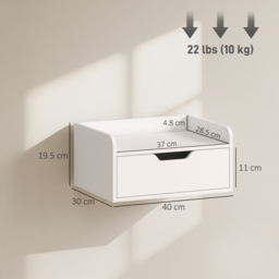 HOMCOM Floating Nightstands Set of 2, Wall Mounted Bedside Table with Drawer for Bedroom, White - thumbnail 3