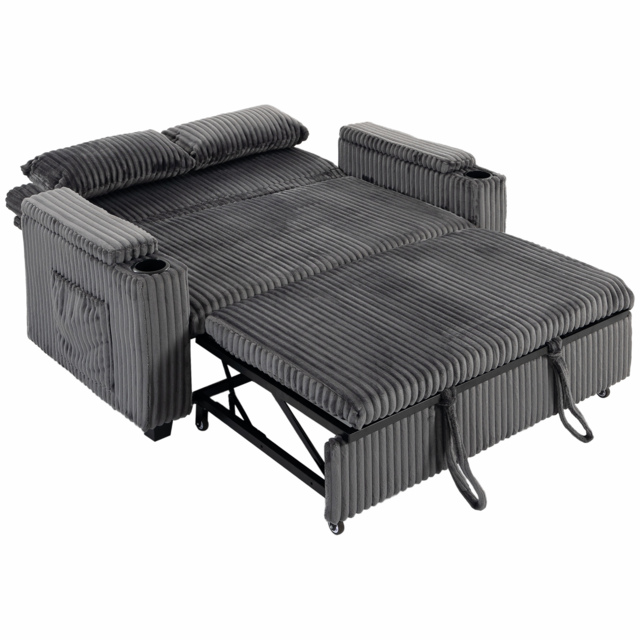 HOMCOM 2 Seater Sofa Bed, Pull Out Sleeper Sofa w/ Adjustable Backrest, Storage Armrests, Cup Holders, Side Pockets, Dark Grey - image 1