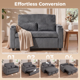 HOMCOM 2 Seater Sofa Bed, Pull Out Sleeper Sofa w/ Adjustable Backrest, Storage Armrests, Cup Holders, Side Pockets, Dark Grey - thumbnail 4