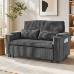 HOMCOM 2 Seater Sofa Bed, Pull Out Sleeper Sofa w/ Adjustable Backrest, Storage Armrests, Cup Holders, Side Pockets, Dark Grey - thumbnail 9