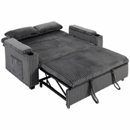 HOMCOM 2 Seater Sofa Bed, Pull Out Sleeper Sofa w/ Adjustable Backrest, Storage Armrests, Cup Holders, Side Pockets, Dark Grey - thumbnail 1