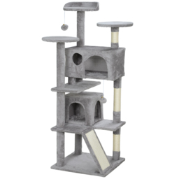 PawHut 138cm Cat Tree, Multi-Level Cat Tower with Scratching Posts and Pad, Bed, Condos, Platforms, Toy Balls, Light Grey - thumbnail 1