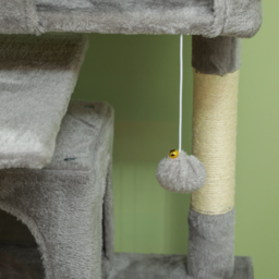 PawHut 138cm Cat Tree, Multi-Level Cat Tower with Scratching Posts and Pad, Bed, Condos, Platforms, Toy Balls, Light Grey - thumbnail 8