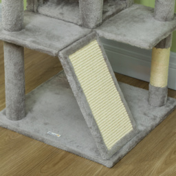 PawHut 138cm Cat Tree, Multi-Level Cat Tower with Scratching Posts and Pad, Bed, Condos, Platforms, Toy Balls, Light Grey - thumbnail 9