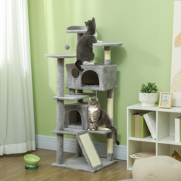 PawHut 138cm Cat Tree, Multi-Level Cat Tower with Scratching Posts and Pad, Bed, Condos, Platforms, Toy Balls, Light Grey - thumbnail 2