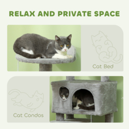 PawHut 138cm Cat Tree, Multi-Level Cat Tower with Scratching Posts and Pad, Bed, Condos, Platforms, Toy Balls, Light Grey - thumbnail 5