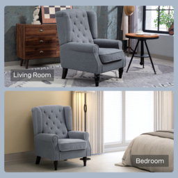 HOMCOM Wingback Accent Chair, Retro Upholstered Button Tufted Occasional Chair for Living Room and Bedroom, Grey - thumbnail 9