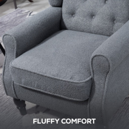 HOMCOM Wingback Accent Chair, Retro Upholstered Button Tufted Occasional Chair for Living Room and Bedroom, Grey - thumbnail 7