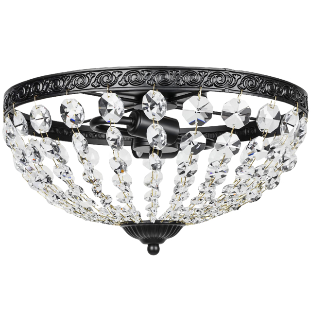 HOMCOM Crystal Chandelier Ceiling Light with 168 Octagonal Beads, Vintage 2-Light Flush Mount Ceiling Light for Living Room, Bedroom, Hallway, Dining Room, Black - image 1