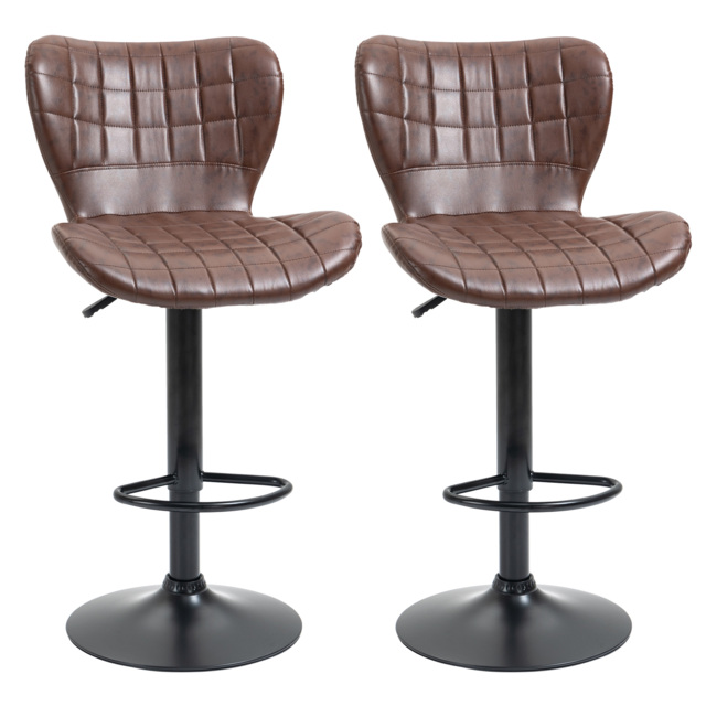 HOMCOM Bar Stools Set of 2 Adjustable Height Swivel Bar Chairs in PU Leather with Backrest & Footrest, Brown - image 1