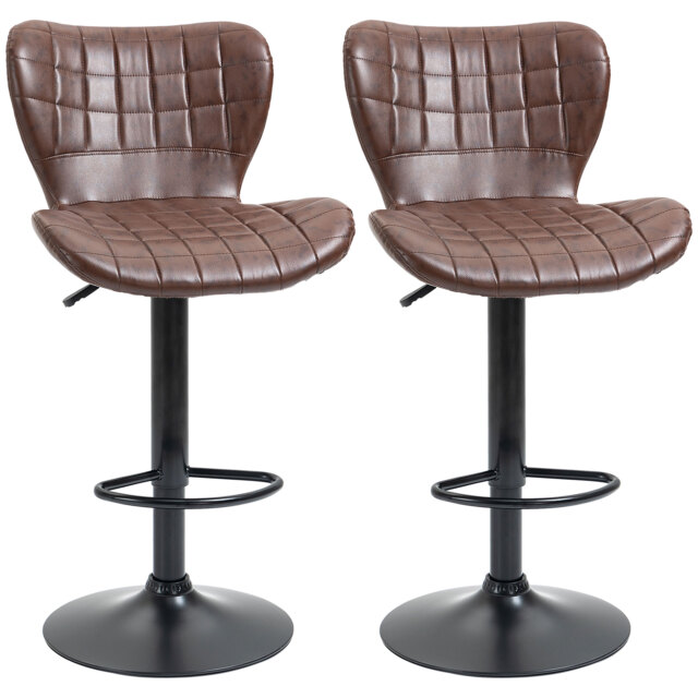 HOMCOM Bar Stools Set of 2 Adjustable Height Swivel Bar Chairs in PU Leather with Backrest & Footrest, Brown - image 1