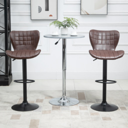 HOMCOM Bar Stools Set of 2 Adjustable Height Swivel Bar Chairs in PU Leather with Backrest & Footrest, Brown - thumbnail 7