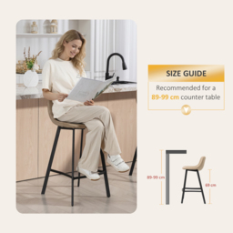 HOMCOM Bar Stools Set of 2, PU Leather Dining Stools with Backrest, Footrest, for Kitchen, Counter, Breakfast Bar, Light Brown - thumbnail 7