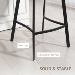 HOMCOM Bar Stools Set of 2, PU Leather Dining Stools with Backrest, Footrest, for Kitchen, Counter, Breakfast Bar, Light Brown - thumbnail 6