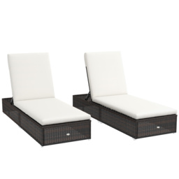 Outsunny Set of Two Rattan Sun Loungers, with Reclining Backs - Brown/Cream - Aosom UK - thumbnail 1