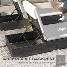 Outsunny Set of Two Rattan Sun Loungers, with Reclining Backs - Brown/Cream - Aosom UK - thumbnail 6