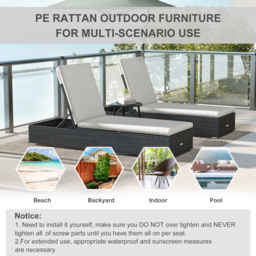 Outsunny Set of Two Rattan Sun Loungers, with Reclining Backs - Brown/Cream - Aosom UK - thumbnail 7