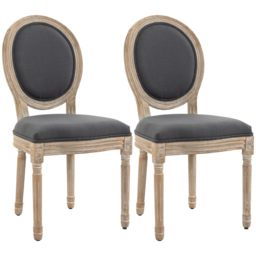 HOMCOM Dining Chairs Set of 2, French-Style Kitchen Chairs, Armless Accent Chairs with Backrest and Linen-Touch Upholstery, Cat Scratch Anti, Grey - Aosom UK - thumbnail 1