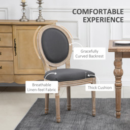 HOMCOM Dining Chairs Set of 2, French-Style Kitchen Chairs, Armless Accent Chairs with Backrest and Linen-Touch Upholstery, Cat Scratch Anti, Grey - Aosom UK - thumbnail 5