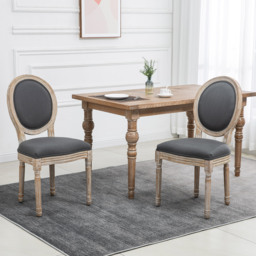HOMCOM Dining Chairs Set of 2, French-Style Kitchen Chairs, Armless Accent Chairs with Backrest and Linen-Touch Upholstery, Cat Scratch Anti, Grey - Aosom UK - thumbnail 2