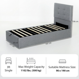 HOMCOM 3ft Single Ottoman Bed with Gas Lift Storage - Grey - thumbnail 3