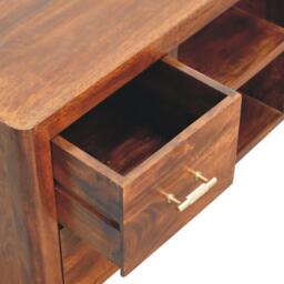 Solid Wood Luca Media Unit with 2 Open Compartments and 4 Drawers, Handcrafted TV Cabinet for Living Room, 35L x 110W x 45H cm, Brown - Aosom UK - thumbnail 5