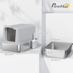PawHut Stainless Steel Cat Litter Box with Removable Lid, Scoop, Filter Bags, for Larger Cats, Grey - thumbnail 3