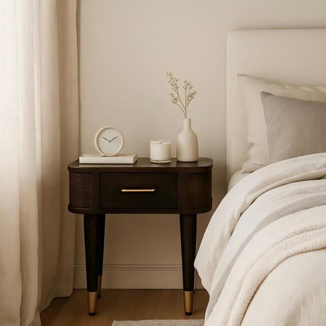 Solid Mango Wood Belmont Bedside Cabinet with Spacious Drawer and Hand-Finished Details, Table for Bedroom, 35L x 45W x 46H cm, Brown - Aosom UK - image 1