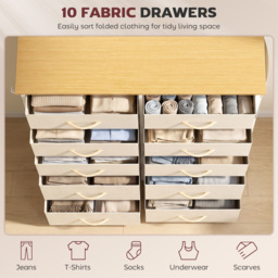 HOMCOM Chest of Drawers, Dresser with 10 Fabric Drawers, Tall Storage Unit with 4 Pockets and 2 Hooks Steel Frame, Beige - thumbnail 4