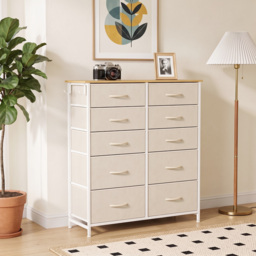 HOMCOM Chest of Drawers, Dresser with 10 Fabric Drawers, Tall Storage Unit with 4 Pockets and 2 Hooks Steel Frame, Beige - thumbnail 9