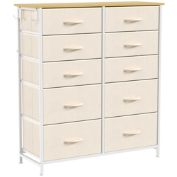 HOMCOM Chest of Drawers, Dresser with 10 Fabric Drawers, Tall Storage Unit with 4 Pockets and 2 Hooks Steel Frame, Beige - thumbnail 1