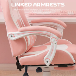 HOMCOM Cat Ear and Paw Reclining Office Chair, with Footrest - Pink/White - thumbnail 7