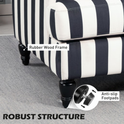 HOMCOM Modern Accent Chair, Velvet Single Sofa Armchair with Stripe, Turned Legs and Wide Seat, Upholstered Snuggle Chair for Living Room, Bedroom, Black and White - thumbnail 6