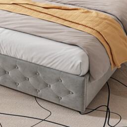 Upholstered Bed with Drawers, Soft Backrest, Table Lamp, USB Port, Velvet Fabric Bed Frame for Bedrooms, 206.5L x 96.5W x 109H cm, Gray - Aosom UK - thumbnail 8