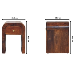 Solid Wood Mini Darcy Nightstand with Curved Edges, Spacious Drawer, Hand-finished Cabinet for Living Room, 30L x 30W x 40H cm, Dark Brown - Aosom UK - thumbnail 3