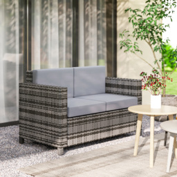 Outsunny 2 Seater Garden Furniture, Rattan Sofa with Soft Padded Cushion and Armrests, Wicker Garden Loveseat for Patio, Mixed Grey - thumbnail 8