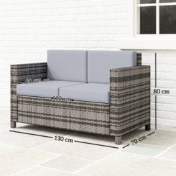Outsunny 2 Seater Garden Furniture, Rattan Sofa with Soft Padded Cushion and Armrests, Wicker Garden Loveseat for Patio, Mixed Grey - thumbnail 3