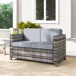 Outsunny 2 Seater Garden Furniture, Rattan Sofa with Soft Padded Cushion and Armrests, Wicker Garden Loveseat for Patio, Mixed Grey - thumbnail 9