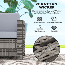 Outsunny 2 Seater Garden Furniture, Rattan Sofa with Soft Padded Cushion and Armrests, Wicker Garden Loveseat for Patio, Mixed Grey - thumbnail 4