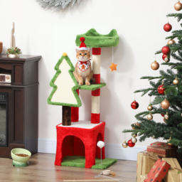 PawHut Christmas Cat Tree, 120cm Cat Tower with Scratching Post & Board, Platform, Toys, Green - thumbnail 2