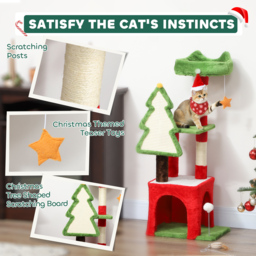 PawHut Christmas Cat Tree, 120cm Cat Tower with Scratching Post & Board, Platform, Toys, Green - thumbnail 5