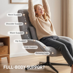 HOMCOM Accent Chair, Chenille Upholstered Swivel Armchair with Lumbar Pillow, High Back, Deep Seat and Metal Legs, Light Grey - thumbnail 8