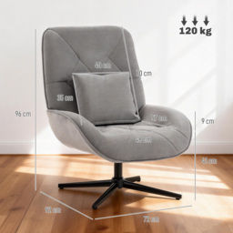 HOMCOM Accent Chair, Chenille Upholstered Swivel Armchair with Lumbar Pillow, High Back, Deep Seat and Metal Legs, Light Grey - thumbnail 3